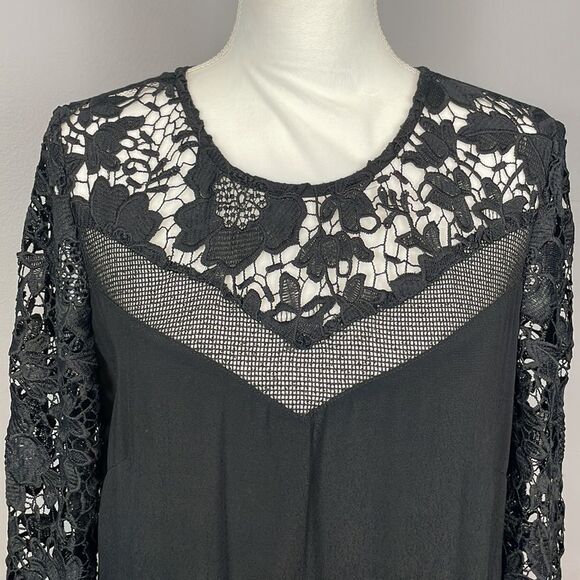 ASTR Black Long Sleeve Floral Lace Mini Dress. Size Large. Witchy, Goth Style. - Picture 5 of 15